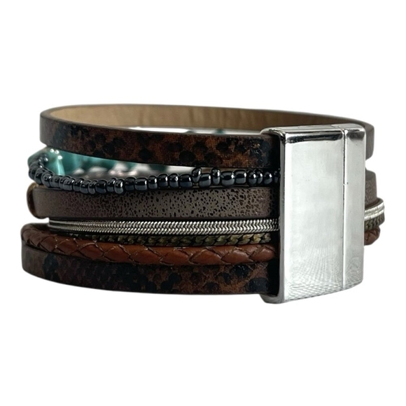 Multi Layer Turquoise Beads Magnetic Buckle Bohemian Wrap Bracelet Leather - Picture 7 of 7